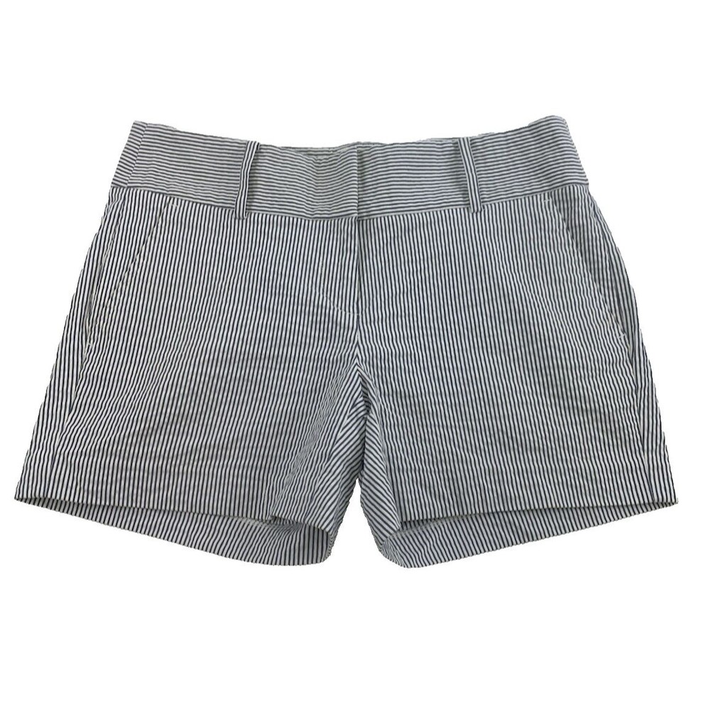 Ann Taylor Seersucker Shorts Blue White Striped 4 Inches Pockets Zip Womens 4
